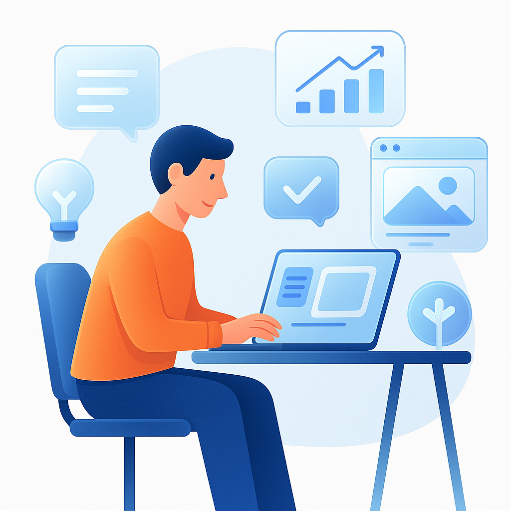 Digital marketer creating content strategy and analyzing performance data on laptop.